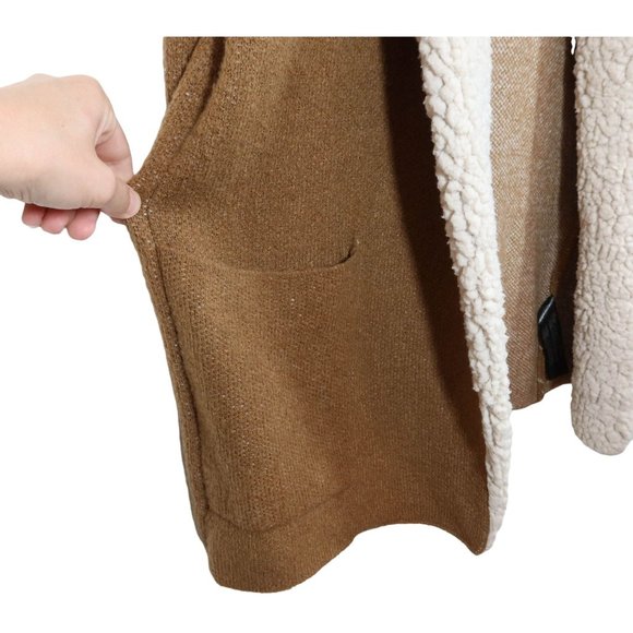 ZARA Size S Tan Cream Oversized Hooded Open Front Fleece Lined Cardigan Sweater - Picture 3 of 4